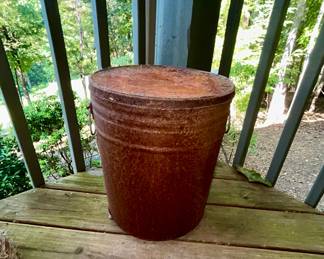 Vintage rusty galvanized metal bucket with handle