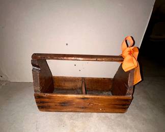 Antique wooden divided tool caddy with handle