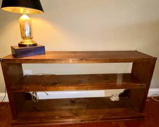 Vintage wood open bookshelf console table - $75