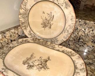 French toile transferware plate and platter set