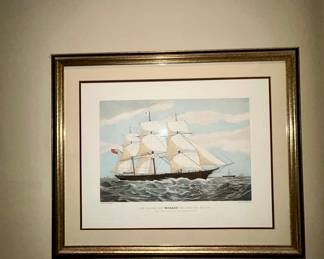 Framed clipper ship print, "The Mirage", nautical decor