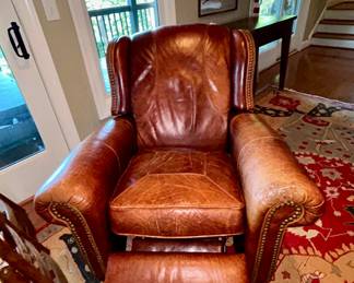 Leather wingback recliner chair with nailhead trim - $150