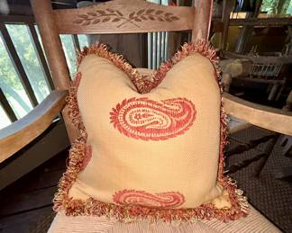 Paisley print throw pillow with fringe trim