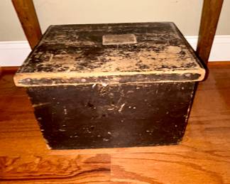 Antique primitive wood dovetailed box, worn black paint