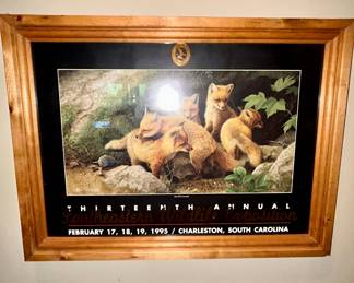 Framed 1995 Southeastern Wildlife Exposition fox kits poster