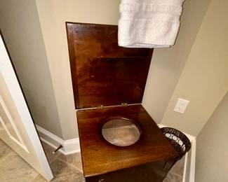 Antique wooden washstand commode with lift top