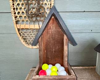 Wooden birdhouse planter with golf balls included