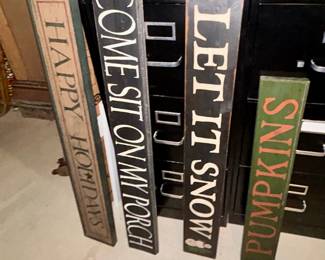 Wooden porch signs, seasonal decor