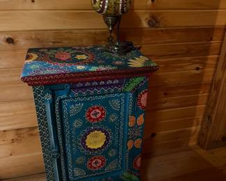 hand painted cabinet from India, Turkish lamp