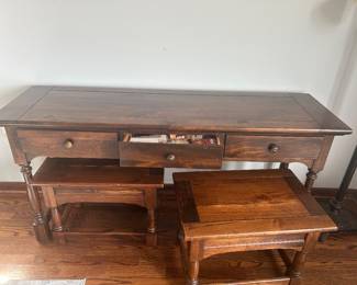 Quality wood - Side Table with drawers and two benches.