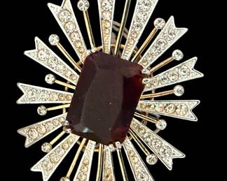 Vintage Kenneth Jay lane ruby red rhinestone starburst brooch
