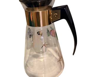 Vtg. Pyrex Gold Atomic Starburst Glass Coffee Pot Carafe with lid