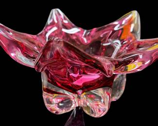 Vintage Pink Star Bohemia Czech Glass Bowl by Josef Hospodka, Art Glass bowl
