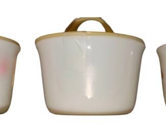 Vintage Pyrex, summer impression covered sugar bowl. Vintage Pyrex white covered sugar bowl. Pyrex harvest house with autumn wheat, and berry design