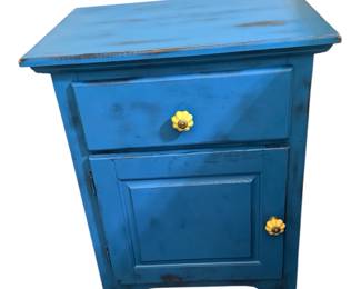 Pretty blue painted side table with drawer and cabinet