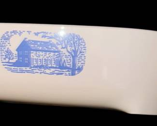 vintage Corning Ware Amana Radarange Browning Skillet featuring the blue colonial house pattern