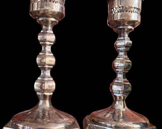 vintage silver-plated or silver-tone metal candlestick holders