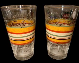 vintage Libbey "Family & Friends" fall-color striped sentiment tumblers 4