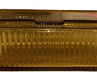 Vintage Federal Glass Amber Ribbed Depression Refrigerator Dish & Lid Rectangle