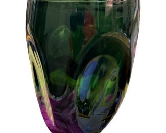 vintage mid-century modern "pinch" or "dent" glass tumbler by Russel Wright for Imperial Glass in a forest green or "verde" shade