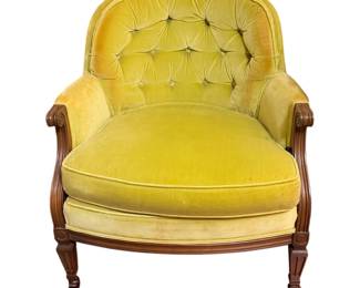 Vintage Woodmark original Hollywood Regency country French tufted lounge chair.