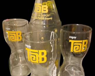 Vintage TAB diet soda, and hourglass glasses