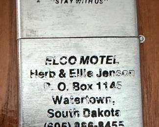 Vintage windproof flip-top metal pocket lighter My-lite Korea /The Elco Motel was a mid-century lodging business in Watertown, South Dakota, managed during the 1960s and 1970s