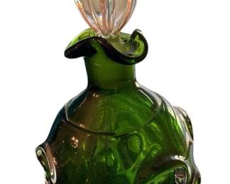 Dale Tiffany thumbprint green glass decanter 1960’s