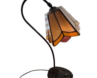 vintage Tiffany-style stained glass gooseneck table lamp