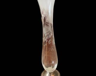 vintage etched glass bud vase with a weighted sterling silver base