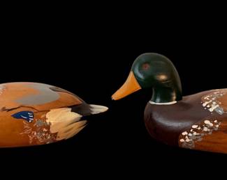 Pair of vintage wooden decorative ducks