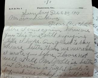 WP Noble General merchandise Finleyson, Ga letterhead, stationary/ letter dated 1917