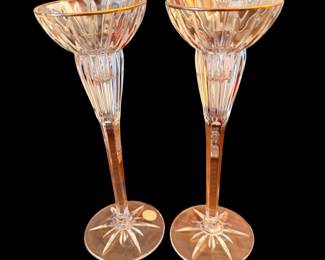 vintage Mikasa Golden Tiara lead crystal taper candle holders with gold rims
