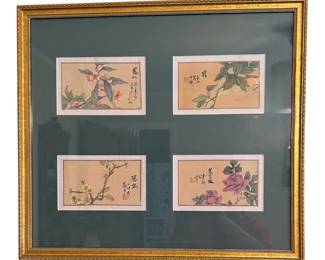 a set of four vintage Chinese watercolor and ink paintings on silk Or paper