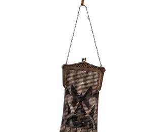 vintage 1920s Art Deco enameled metal mesh flapper purse Made by  Whiting & Davis featuring a geometric or floral motif and a chain-link handle