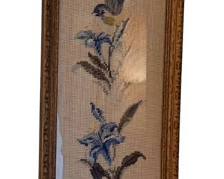 Framed needlepoint of birds