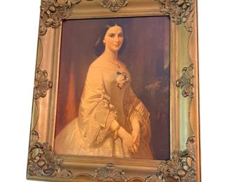 This is a vintage framed color lithograph portrait titled "Southern Belle" after the 19th-century German artist Erich Correns (1821–1877), set in an ornate, heavily carved gilt-gold wood frame.