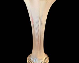 an antique white opalescent glass swung vase /Northwood Feather/Herringbone Swung Vase from the early 1900s