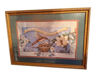 This artwork is a framed print by painter Deb Collins, featuring a classic Southern nature motif paired with lyrics from Georgia's official state song.