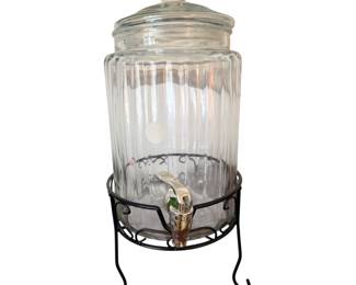  1.5-gallon ribbed glass beverage dispenser with a metal stand and spigot 