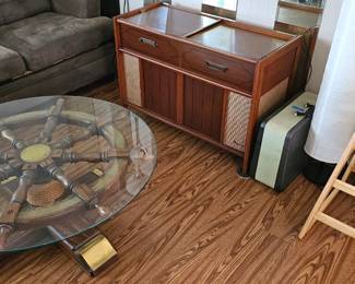 Ship wheel glass top coffee table
