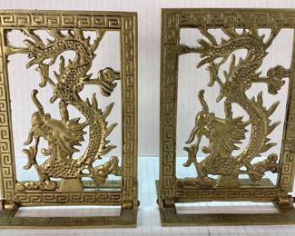 Brass Dragon Motif Bookends
