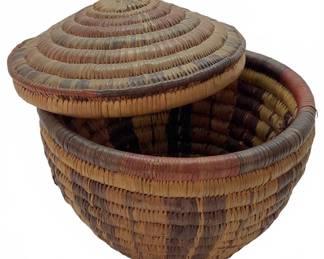 Vintage Tribal Lidded Coil Basket