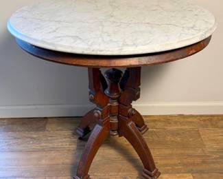 19th-C American Victorian Marble Top Parlor Table