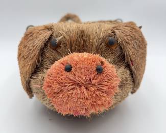 Straw Pig-Shaped Handled Basket