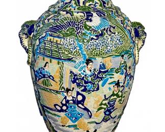 Large Asian Satsuma Moriage Floor Vase