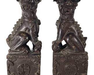 Carved Wood Chinese Foo Dog Statues