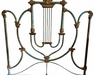 Antique Cast Iron Bed Frame with Gold Accents