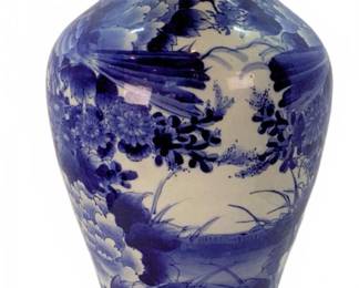 Antique Ching Dynasty Blue/White Temple Vase 18"