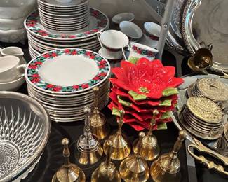 Brass bells and Christmas china